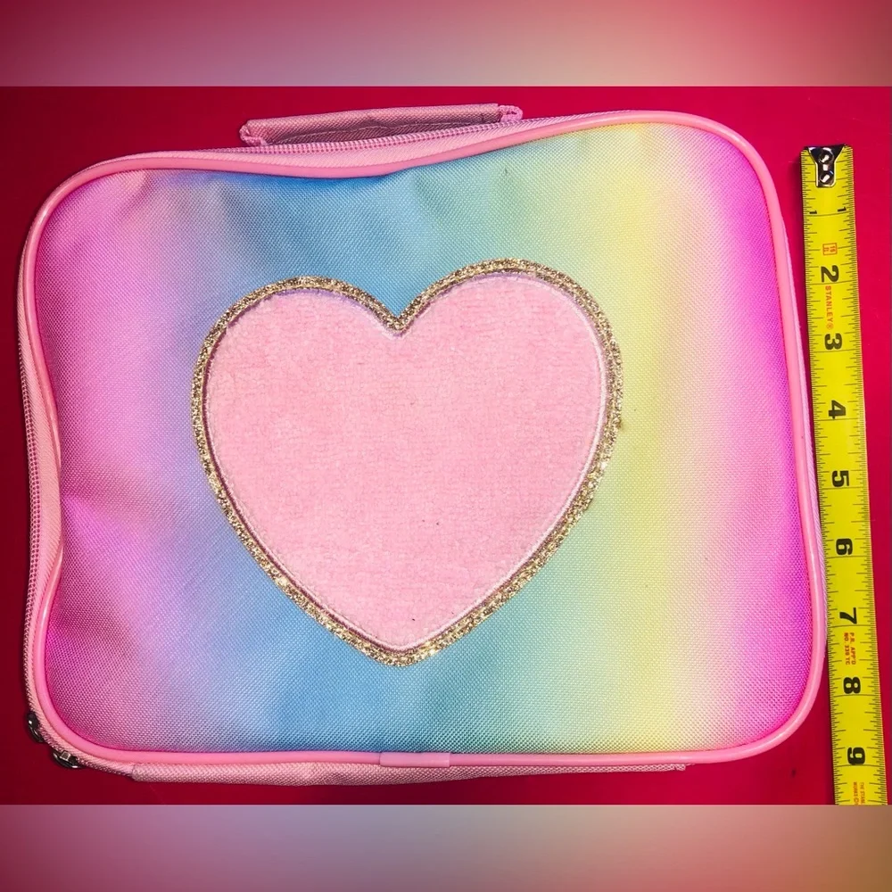 Rainbow Pink Heart Lunch Cooler Lunch Bag Kids School Pets Food Pic Nic Travel